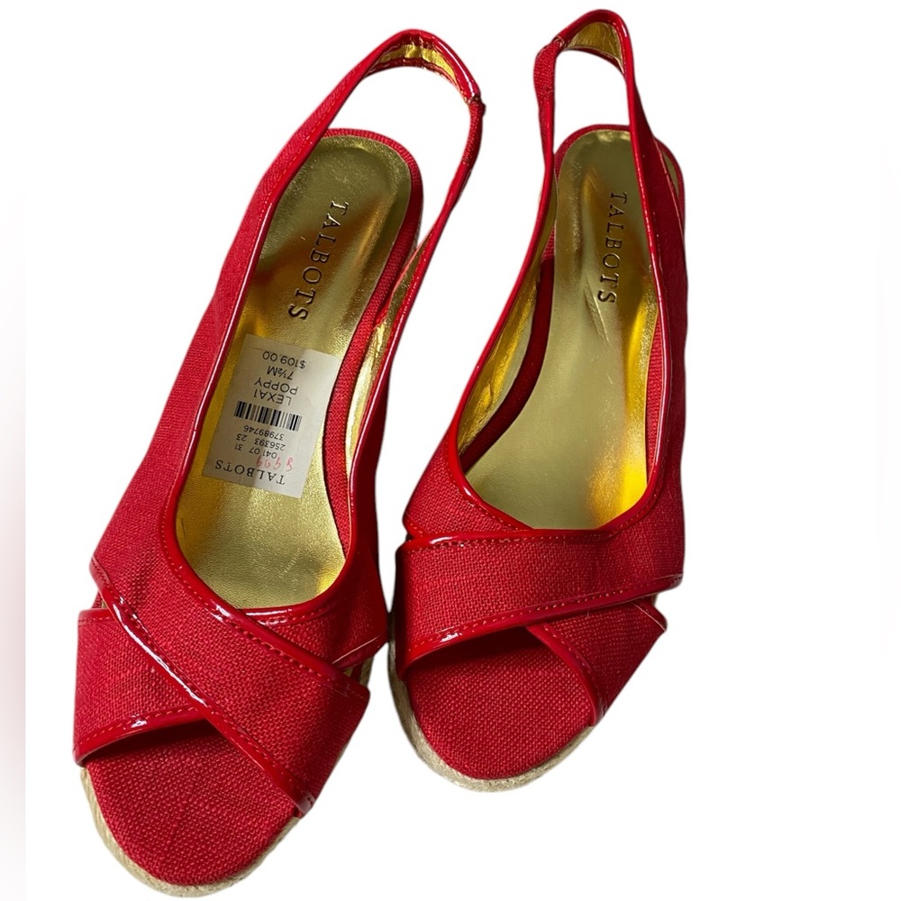 NWT Talbots Poppy Lexai Open Toe Wedge Heels Size 7.5 M